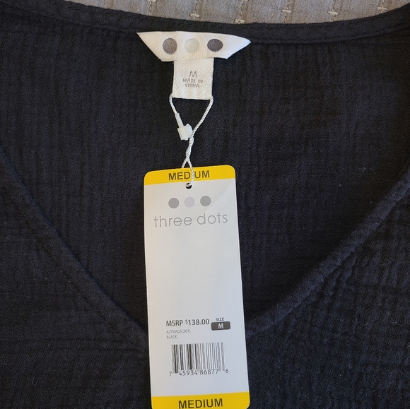 Three Dots Double Layer Gauze Short Sleeve Top Black Size Medium NWT - Picture 7 of 11